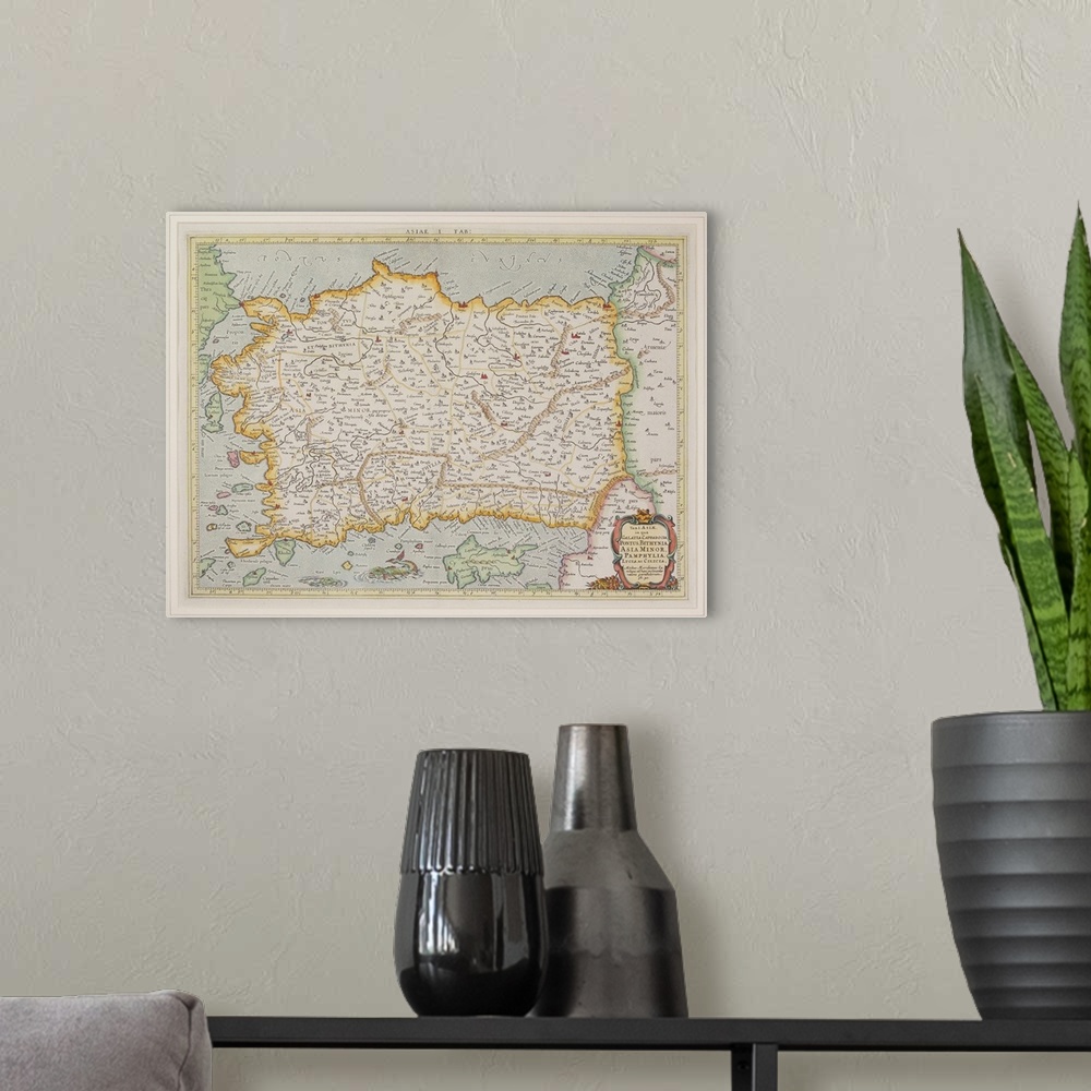 A modern room featuring Antique map of Asia Minor , present day Turkey and Cyprus