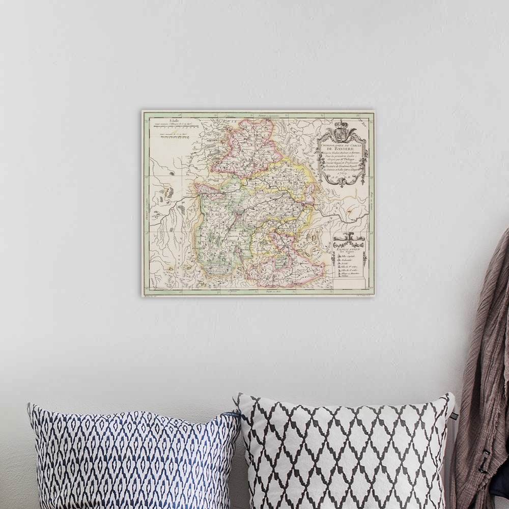 A bohemian room featuring Antique map of Bavarian region of Germany