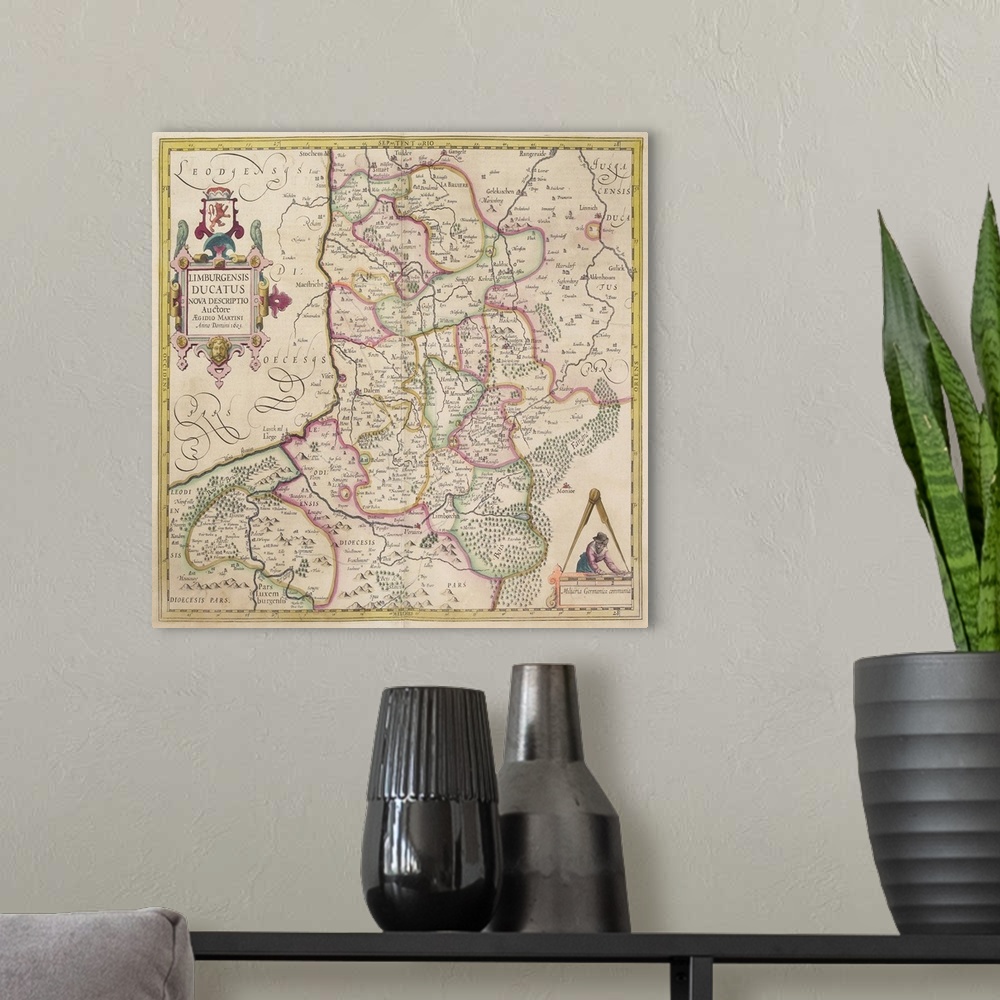 A modern room featuring Antique map of Belgium and the Netherlands
