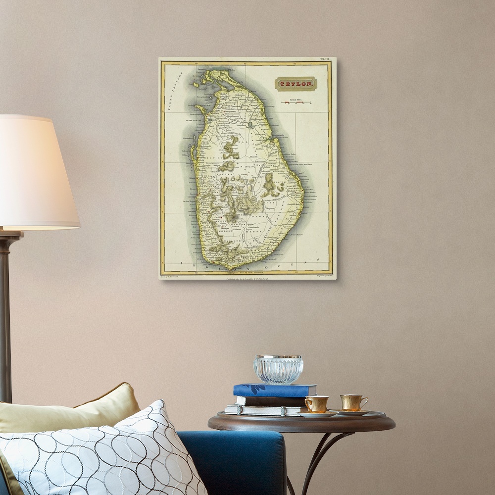 A traditional room featuring Antique map of Ceylon , present day Sri Lanka