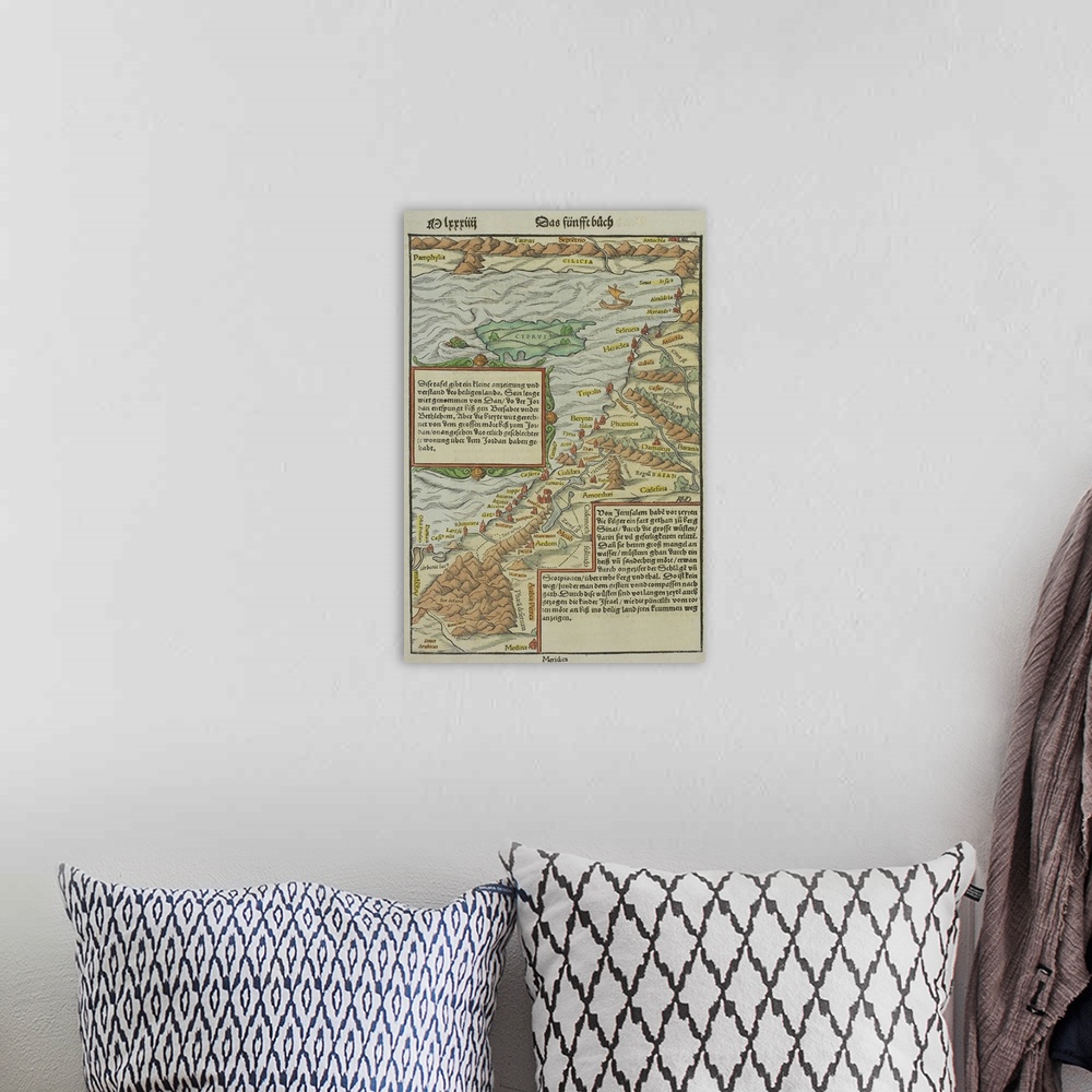 A bohemian room featuring Antique map of coast of present day Lebanon and Syria