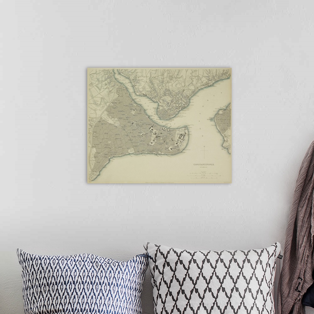 A bohemian room featuring Antique map of Constantinople , present day Istanbul