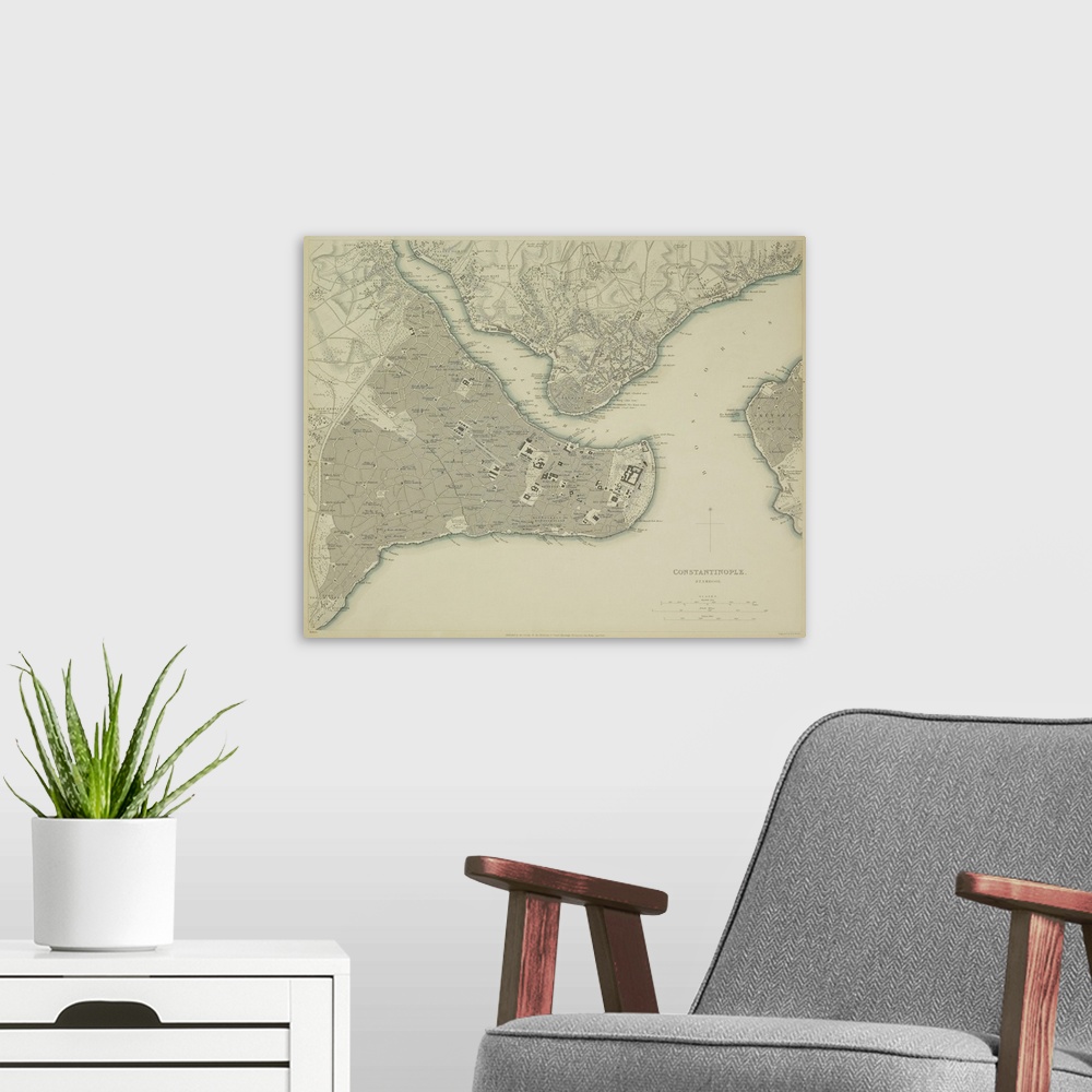 A modern room featuring Antique map of Constantinople , present day Istanbul