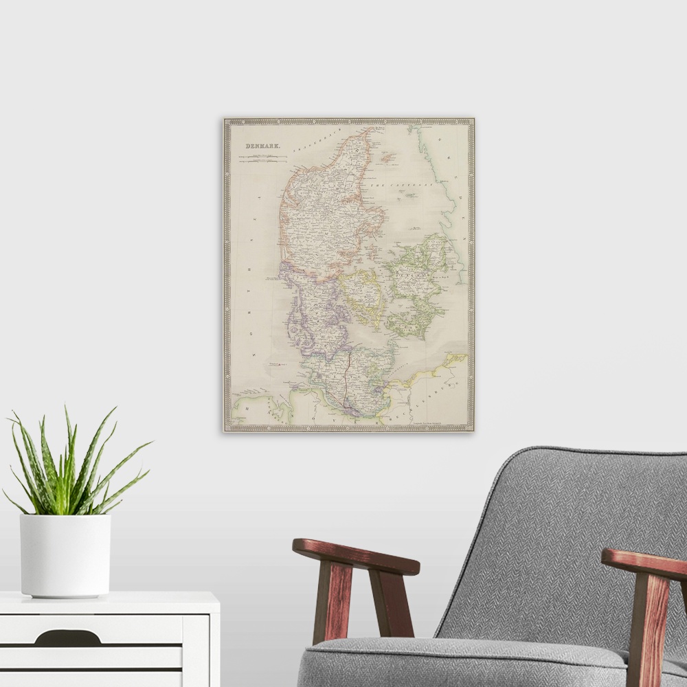 A modern room featuring Antique map of Denmark