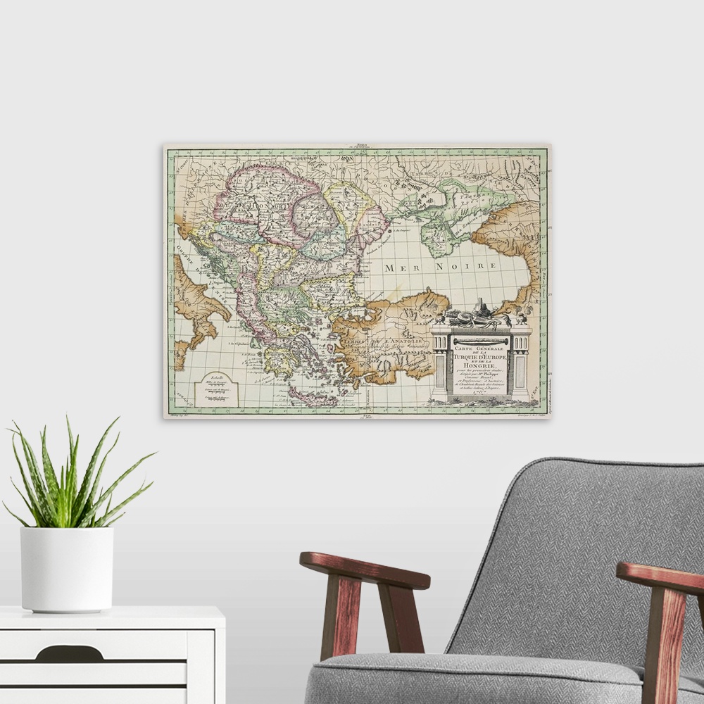 A modern room featuring Antique map of Eastern Europe