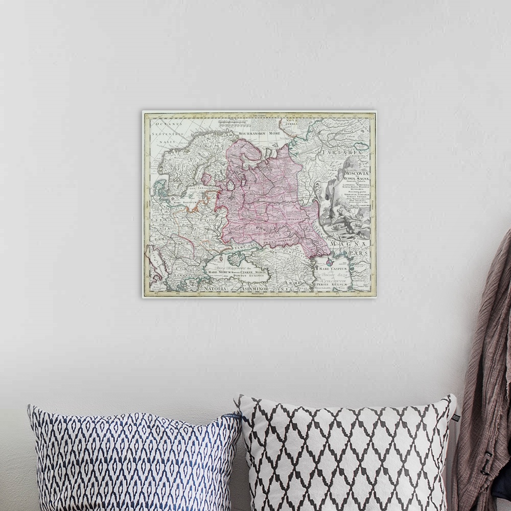 A bohemian room featuring Antique map of eastern Europe