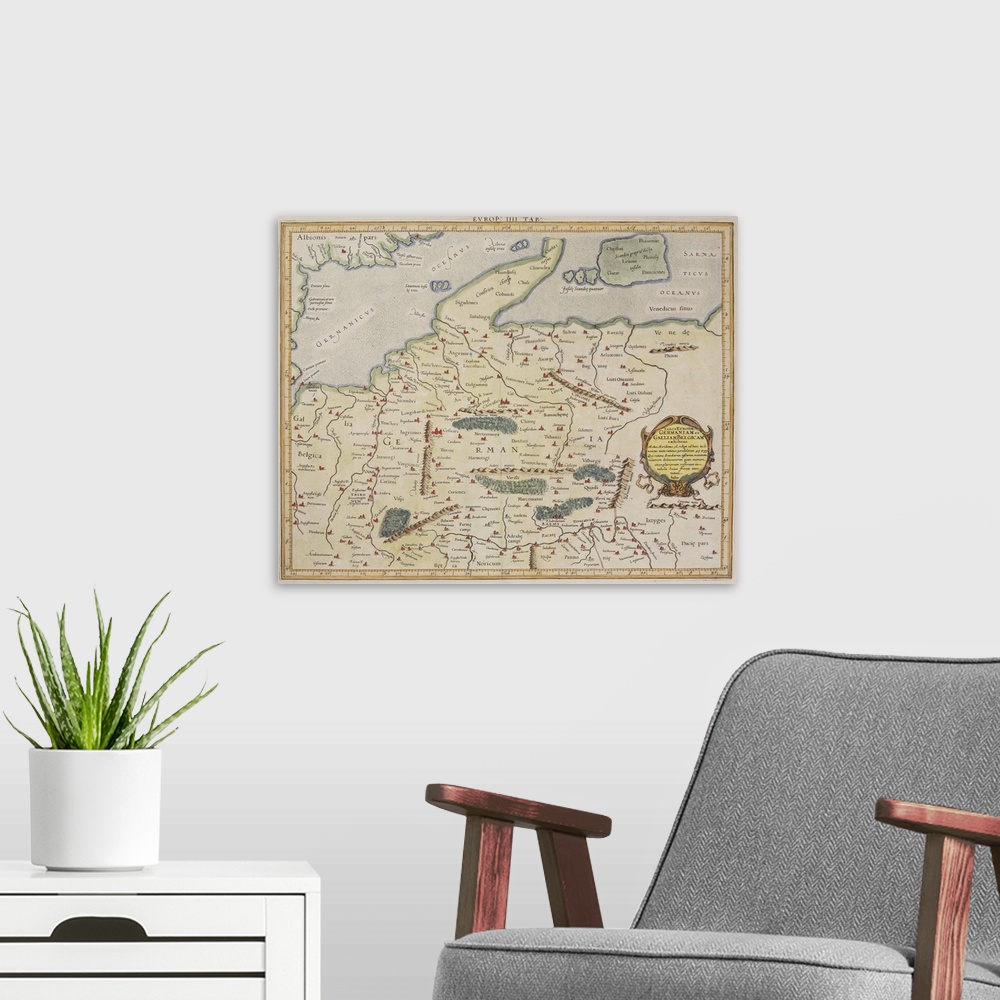 A modern room featuring Antique map of Germania