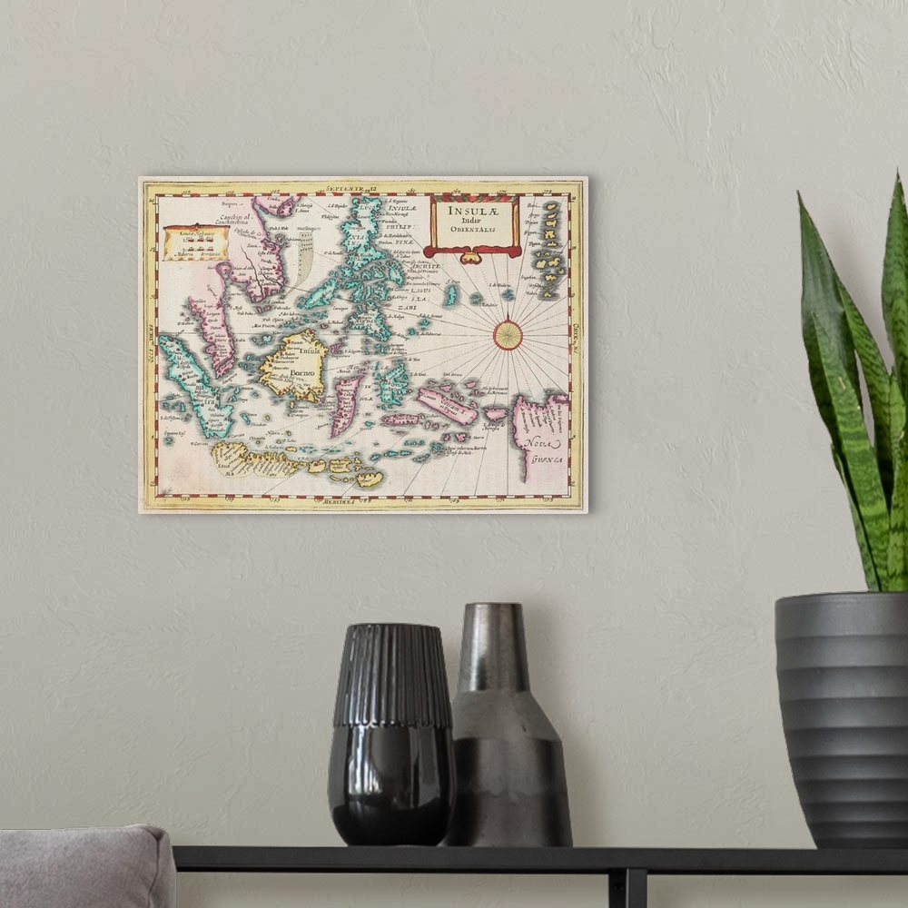 A modern room featuring Antique map of Indonesian islands