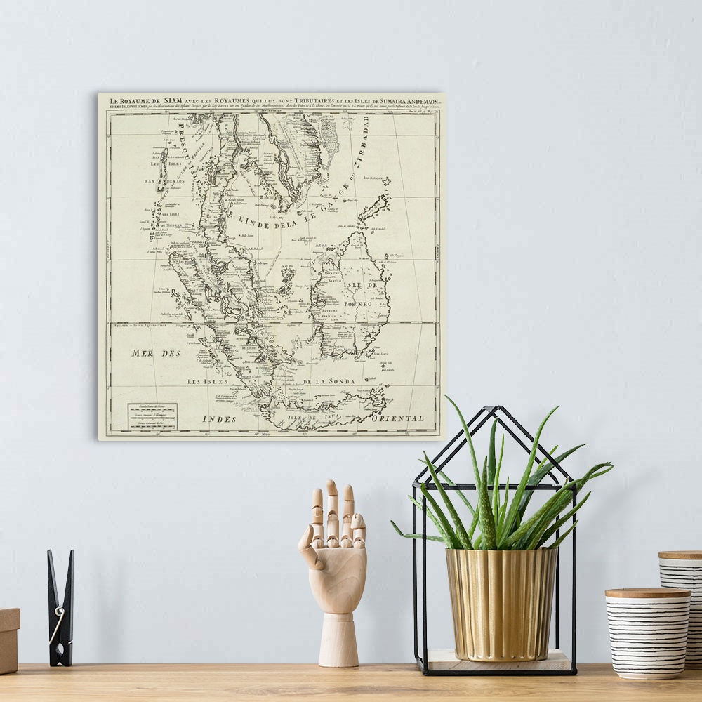 A bohemian room featuring Antique map of Indonesian islands and Siam