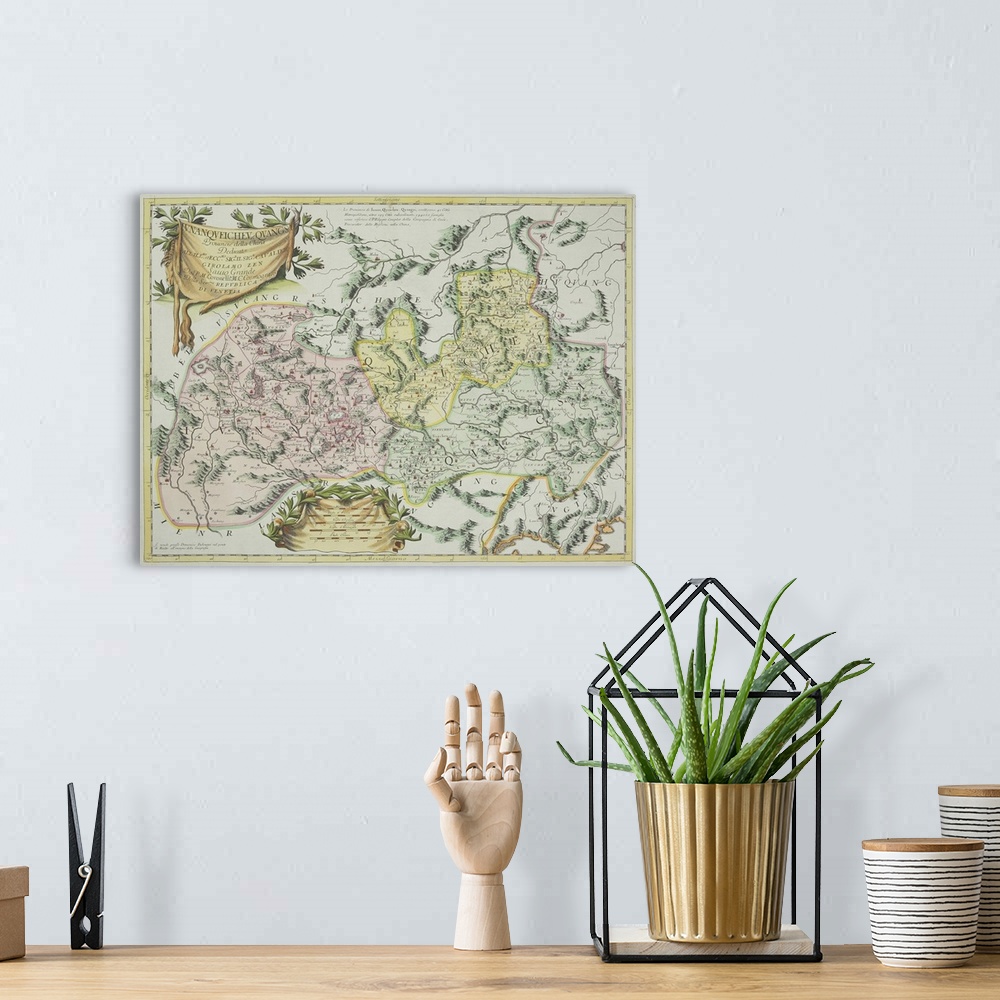 A bohemian room featuring Antique map of provinces in China