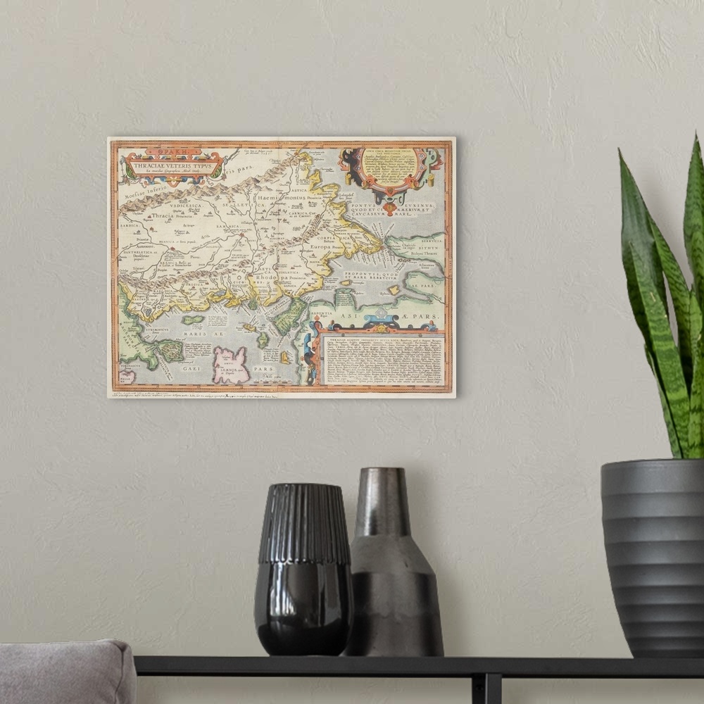 A modern room featuring Antique map of Romania and eastern Europe