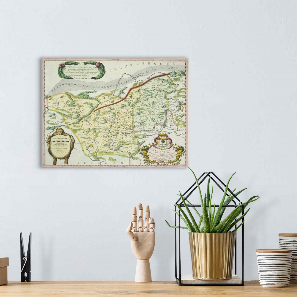 A bohemian room featuring Antique map of route of Marco Polo