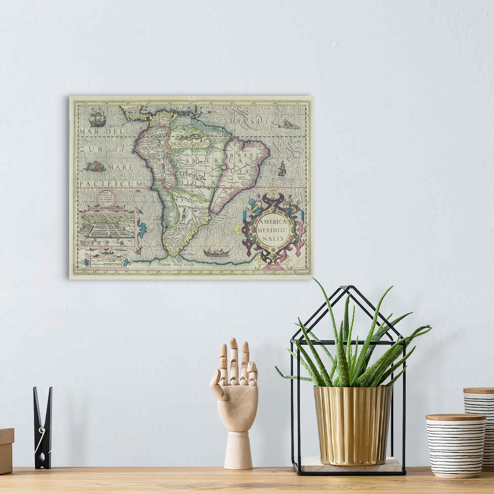A bohemian room featuring Antique map of South America