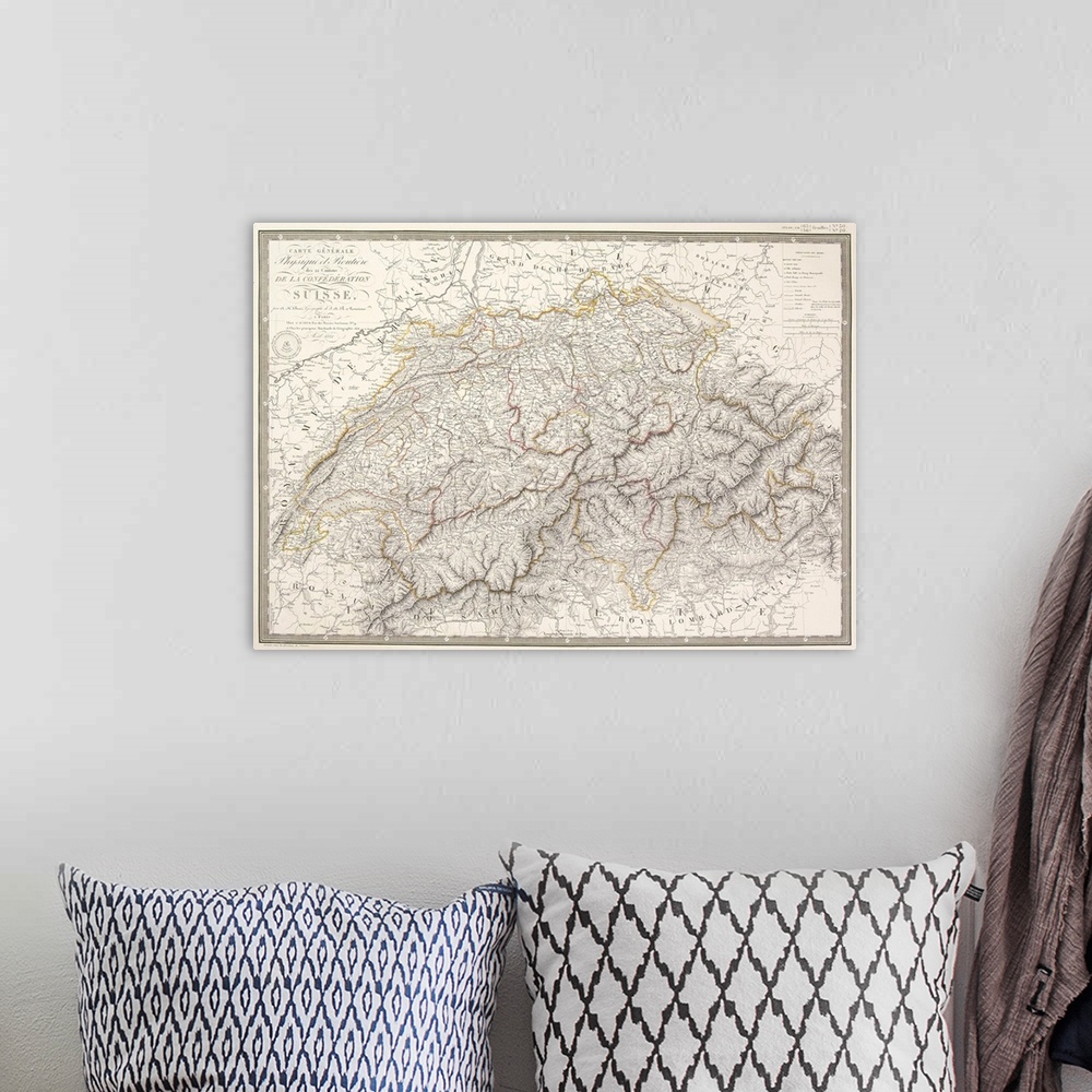A bohemian room featuring Antique map of Switzerland