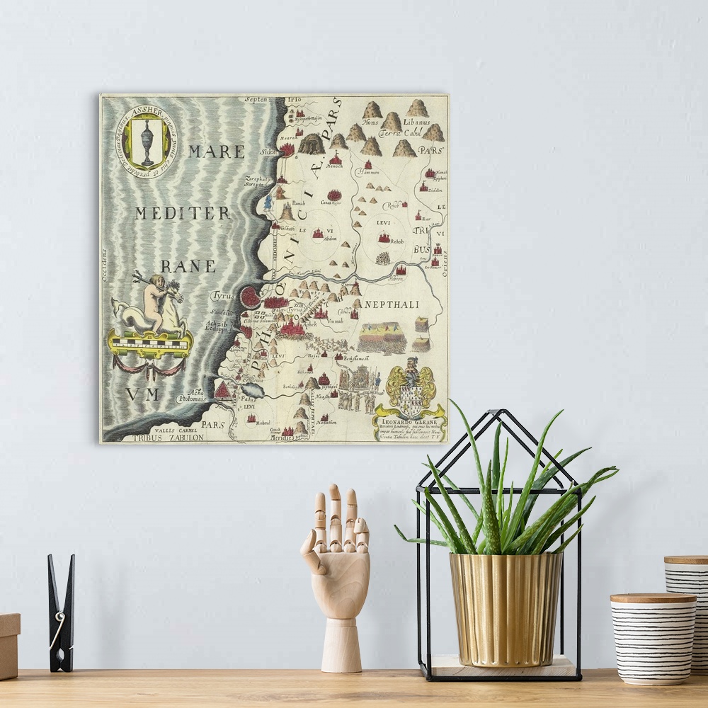 A bohemian room featuring Antique map of the coast of Phoenicia