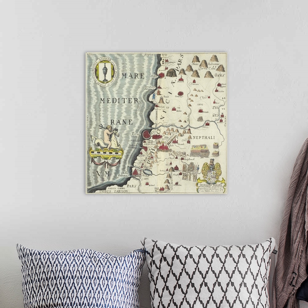 A bohemian room featuring Antique map of the coast of Phoenicia