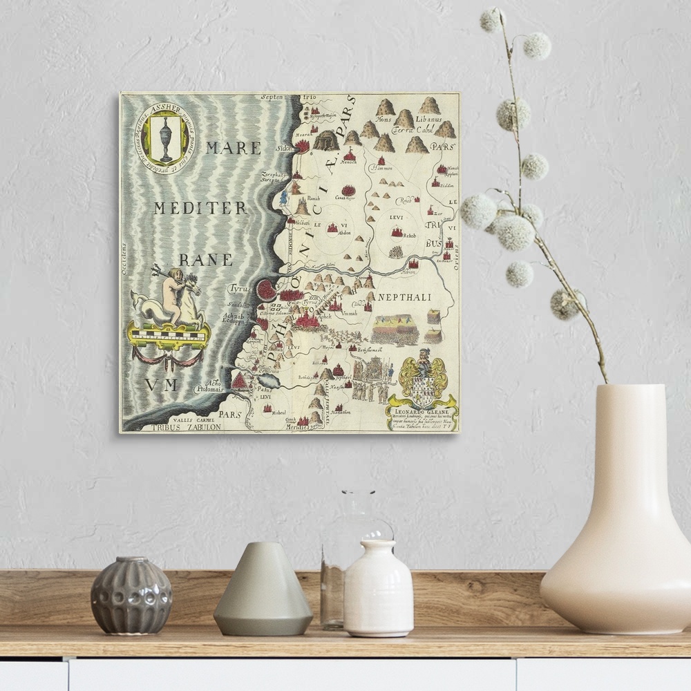 A farmhouse room featuring Antique map of the coast of Phoenicia