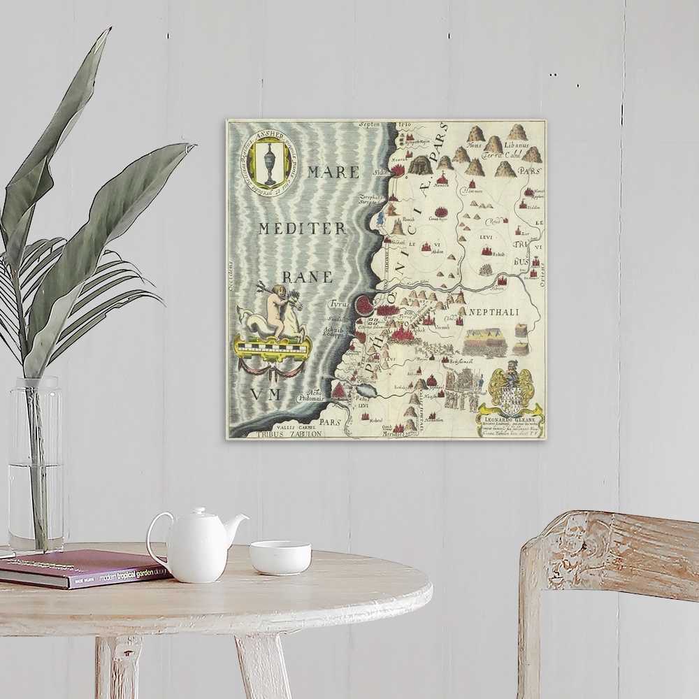 A farmhouse room featuring Antique map of the coast of Phoenicia