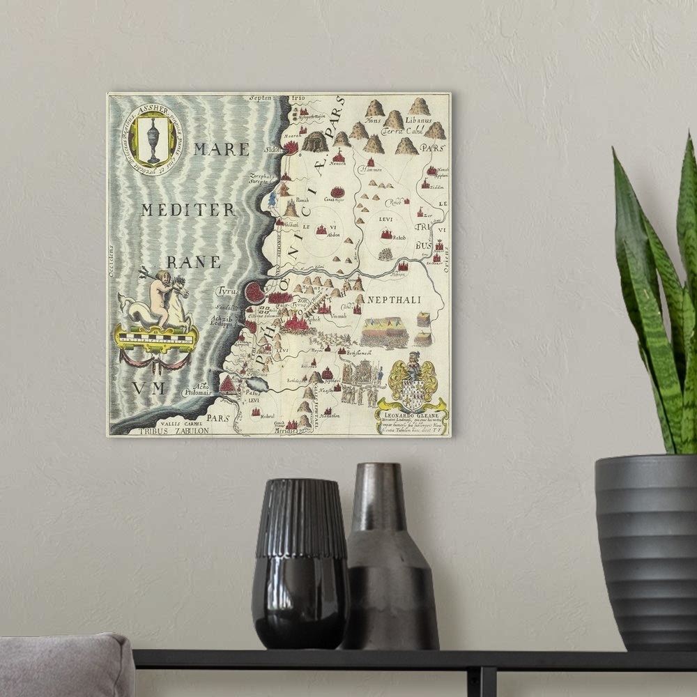 A modern room featuring Antique map of the coast of Phoenicia