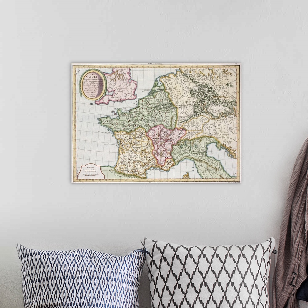 A bohemian room featuring Antique map of the French Empire in western Europe