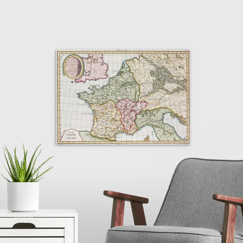 A modern room featuring Antique map of the French Empire in western Europe