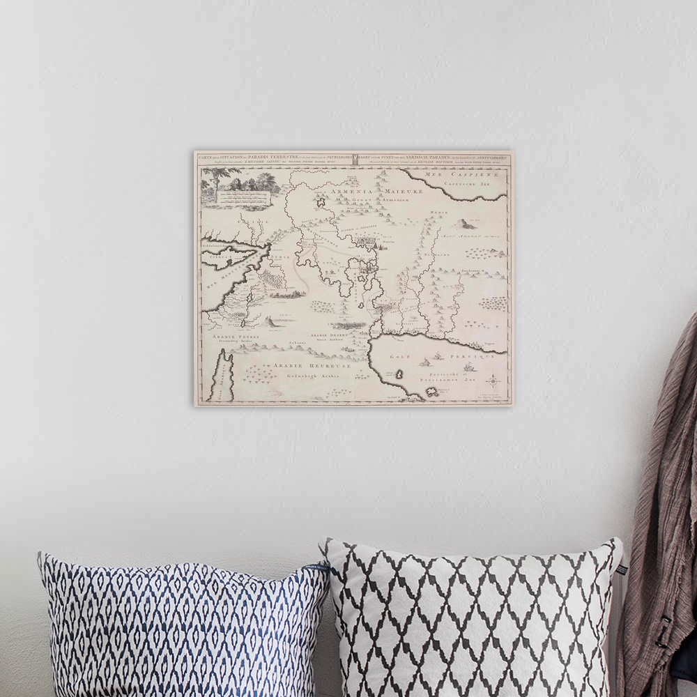 A bohemian room featuring Antique map of the Middle East