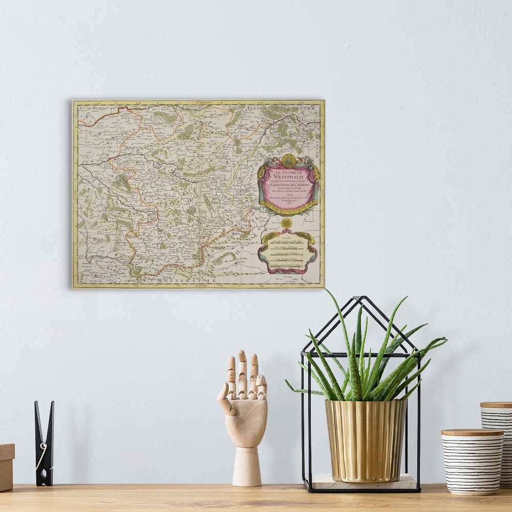 A bohemian room featuring Antique map of Westphalia in Germany