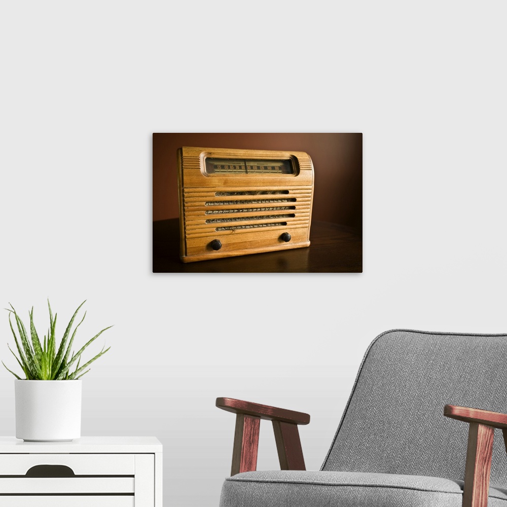A modern room featuring Antique radio