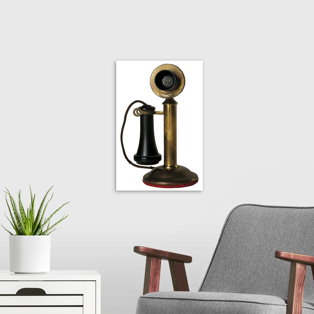A modern room featuring Antique telephone