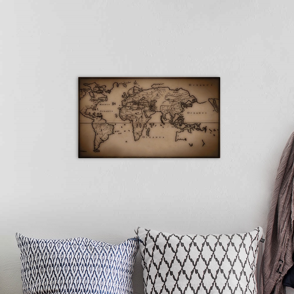 A bohemian room featuring Antique world map