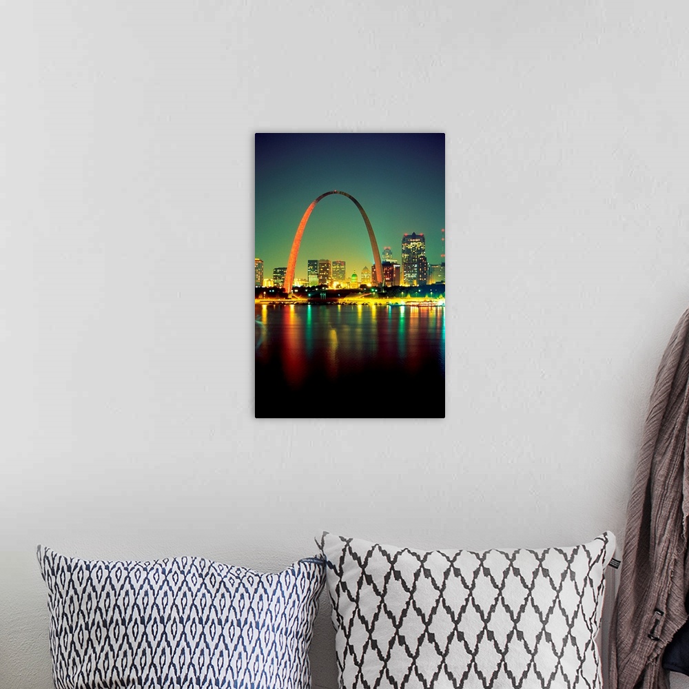 A bohemian room featuring Arch over the Mississippi River at night in St. Louis, USA