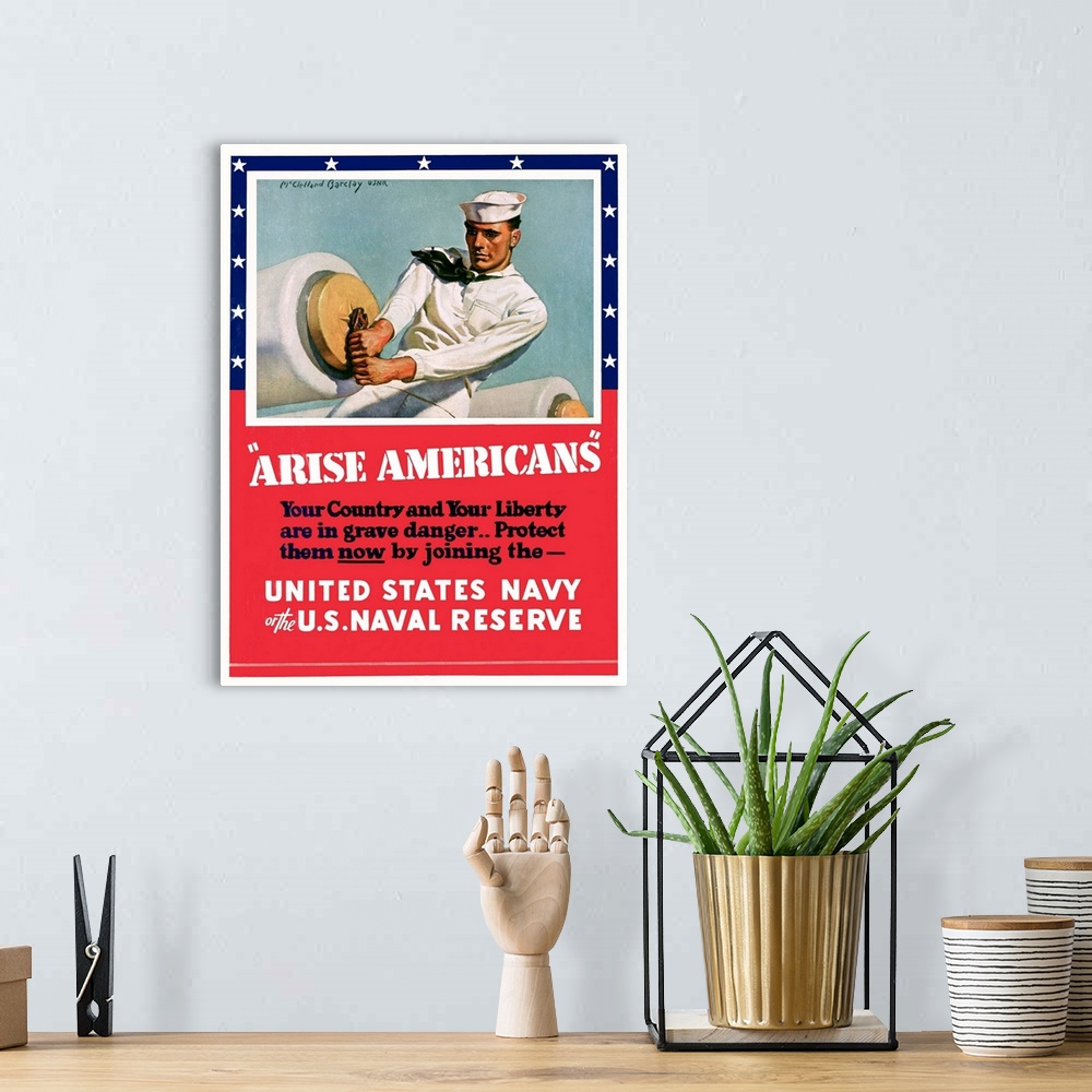 A bohemian room featuring ca. 1942 --- "Arise Americans" Navy Recruitment Poster by McClelland Barclay --- Image by .. K.J....