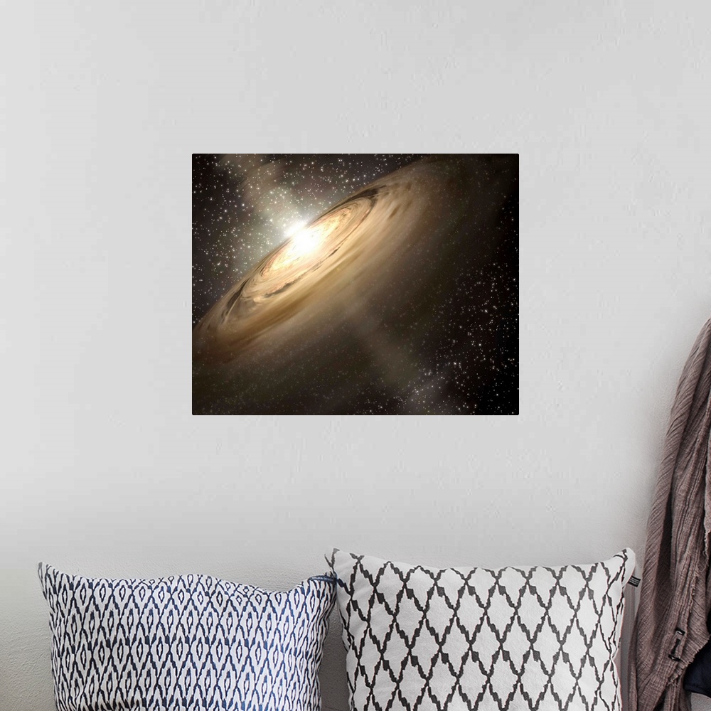 A bohemian room featuring This artist's concept illustrates a solar system that is a much younger version of our own. Dusty...