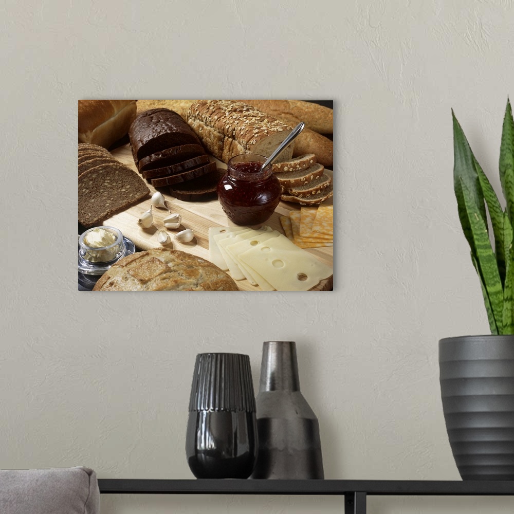 A modern room featuring Assorted bread