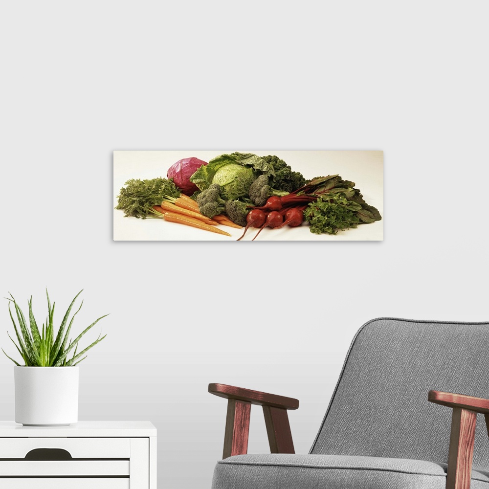 A modern room featuring Assorted vegetables
