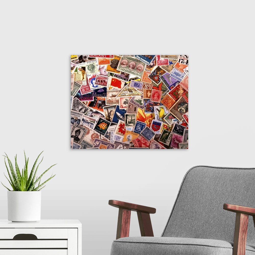 A modern room featuring Assortment of stamps