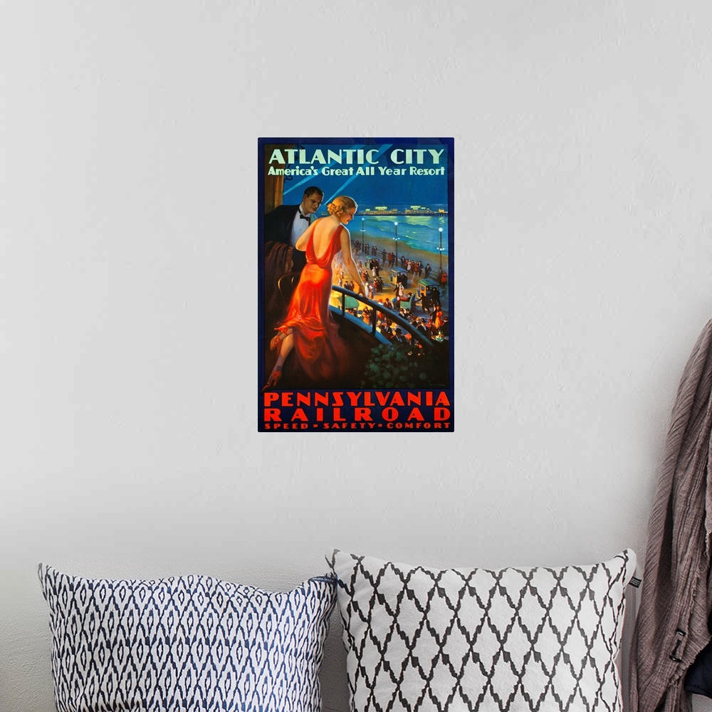 A bohemian room featuring Atlantic City Pennsylvania Railroad Poster