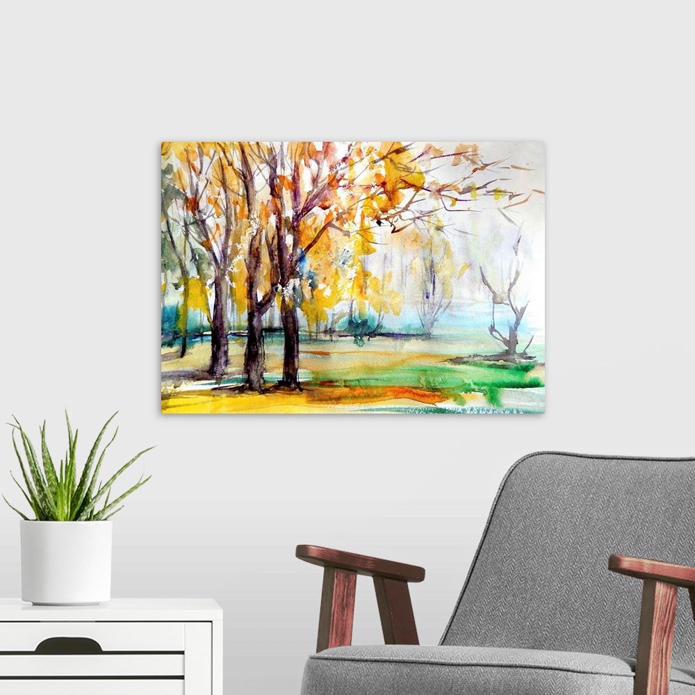A modern room featuring Autumn Forest