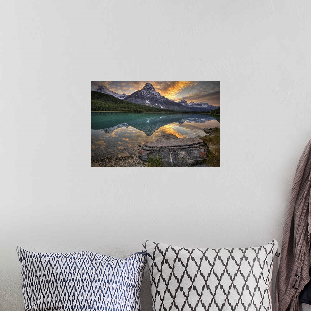A bohemian room featuring Autumn Sunset at Mt Chephren and Waterfowl Lake.
