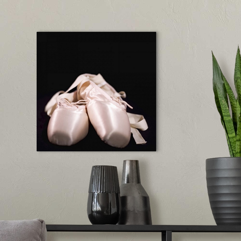 A modern room featuring ballet shoes
