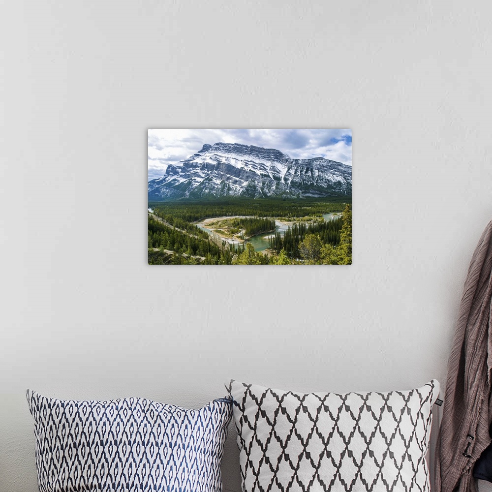 A bohemian room featuring Banff Hoodoos Viewpoint, with the Bow River below and Mt. Rundle in the background, Banff, Banff ...