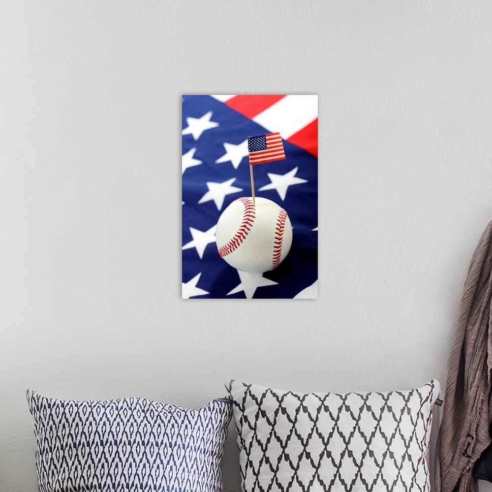 A bohemian room featuring Baseball with the American flag