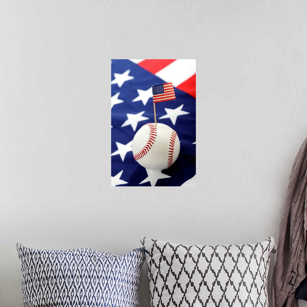 A bohemian room featuring Baseball with the American flag