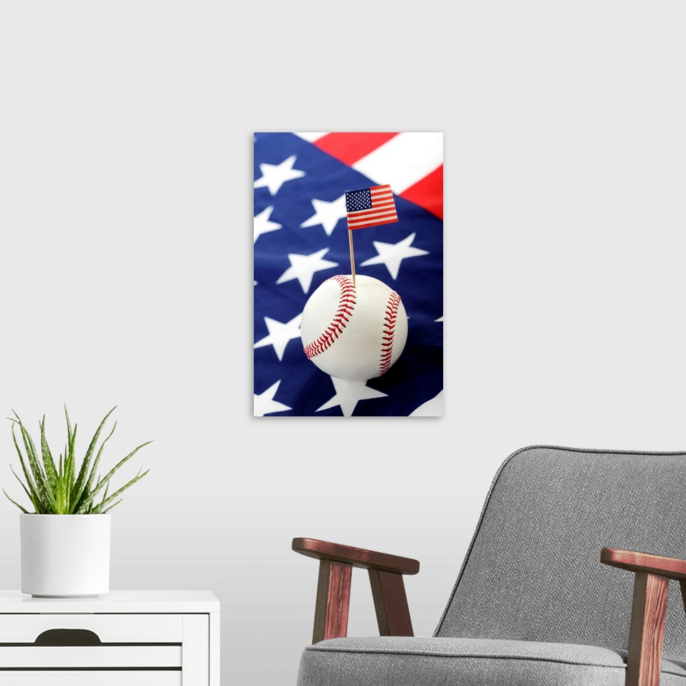 A modern room featuring Baseball with the American flag