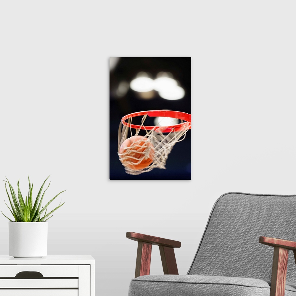 A modern room featuring Basketball in basket.