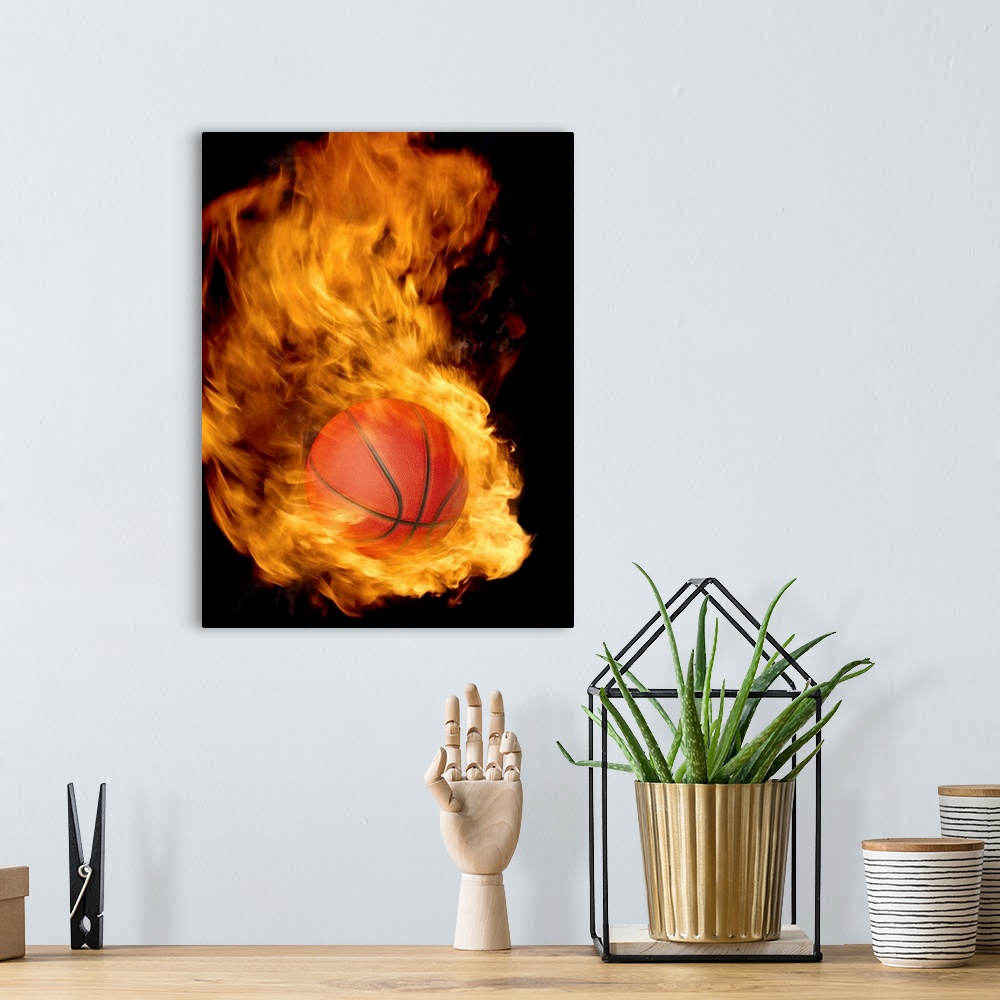 A bohemian room featuring Basketball on fire (digital composite)