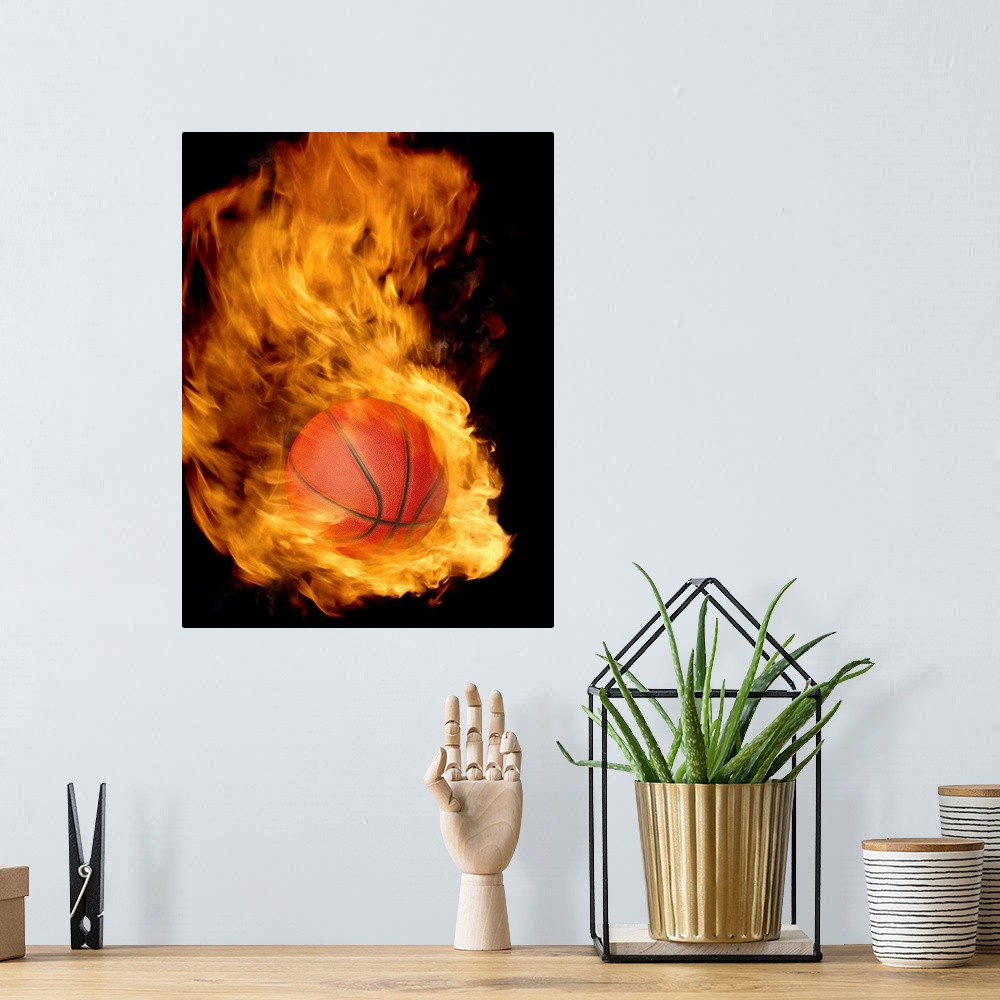 A bohemian room featuring Basketball on fire (digital composite)