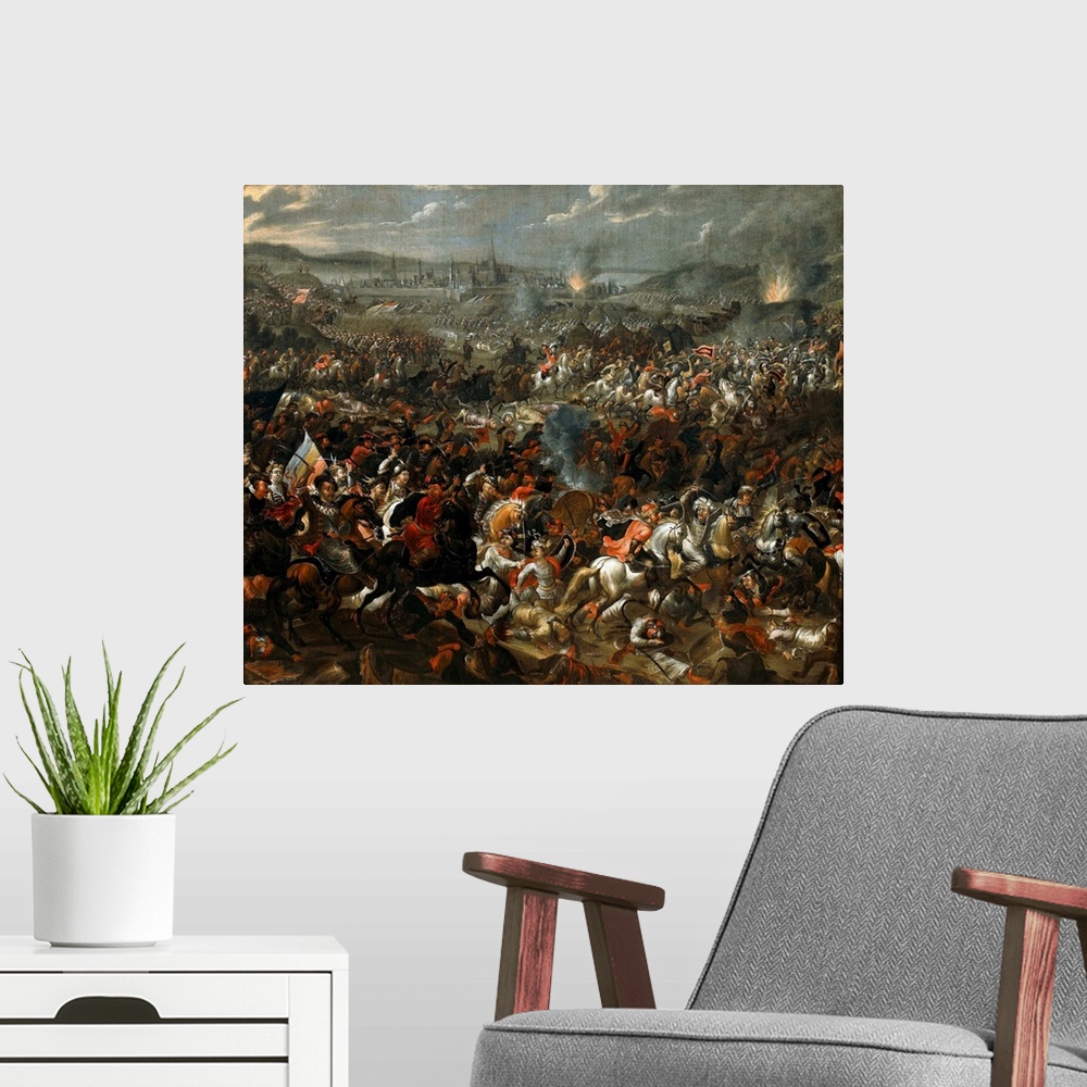 A modern room featuring Pauwel Casteels (Flemish, c. 1656- 1683), Battle of Vienna, 1683-5, oil on canvas, 156 x 184 cm (...