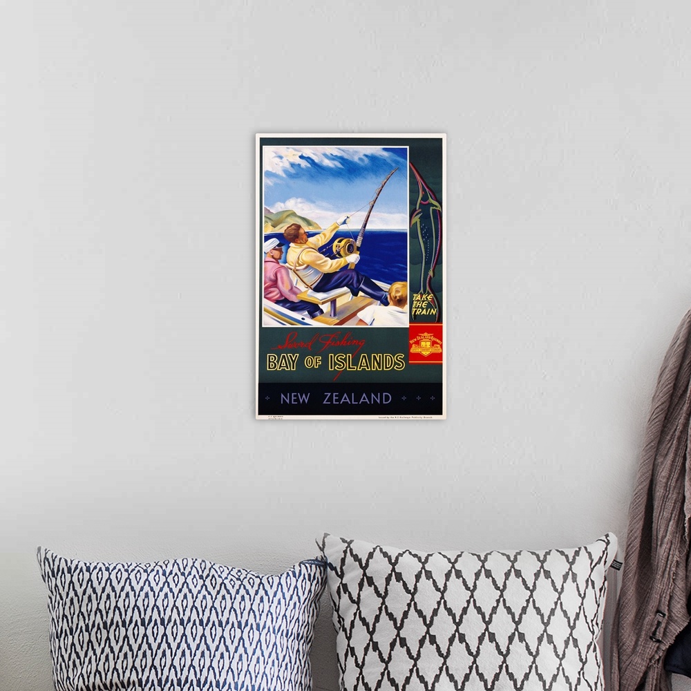 A bohemian room featuring Bay Of Islands New Zealand Poster