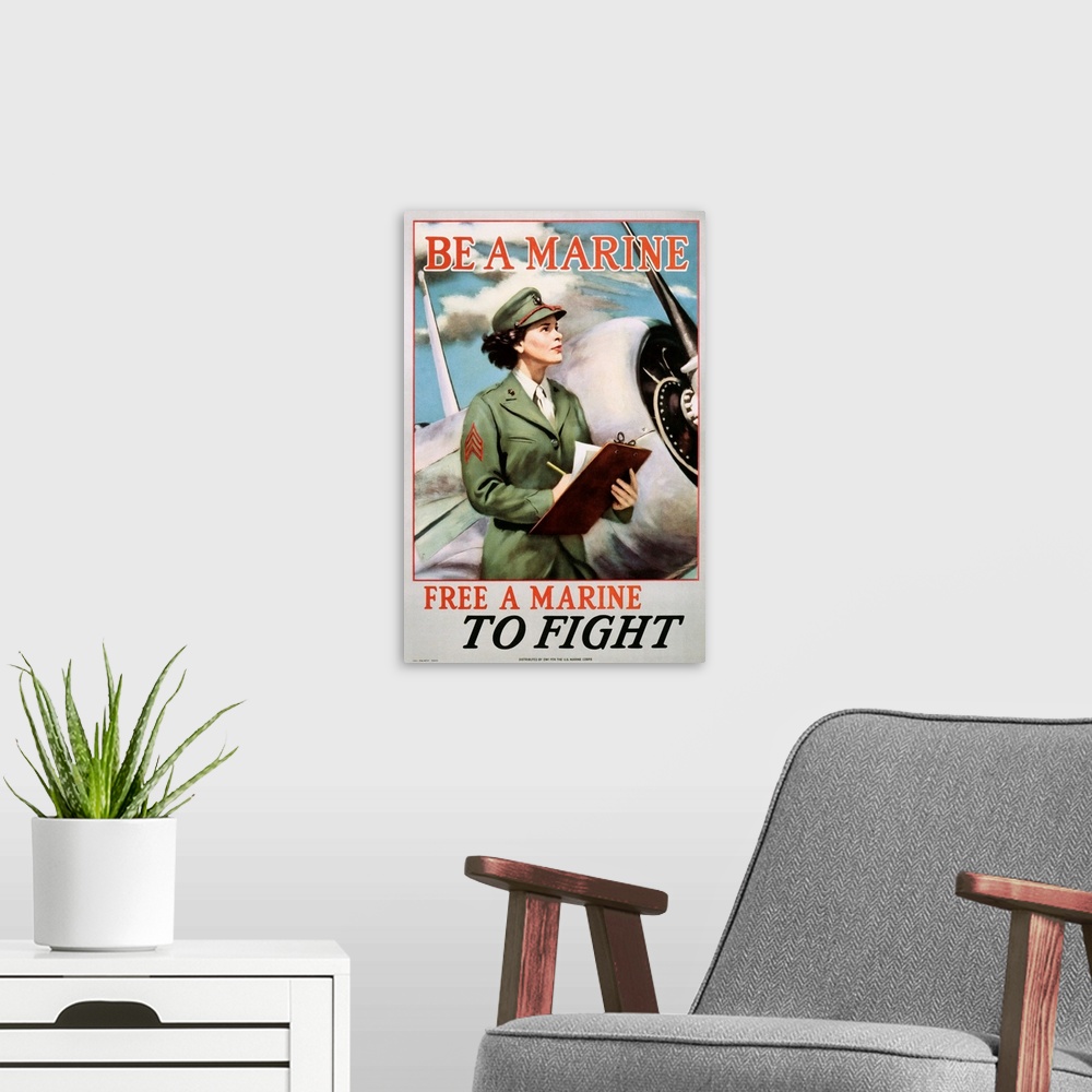 A modern room featuring Be A Marine - Free A Marine To Fight Poster